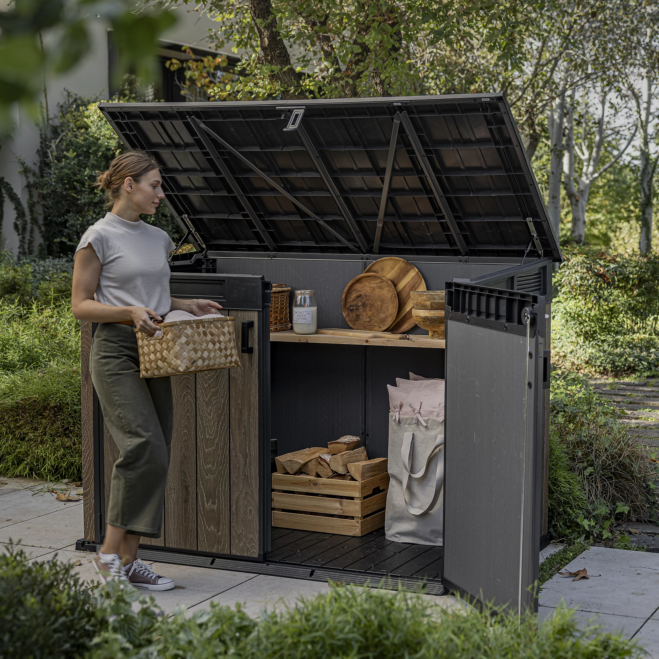 Keter Signature Decocoat Walnut 2020L Pent Garden storage 6x3 ft 1325mm 1905mm - Image 2